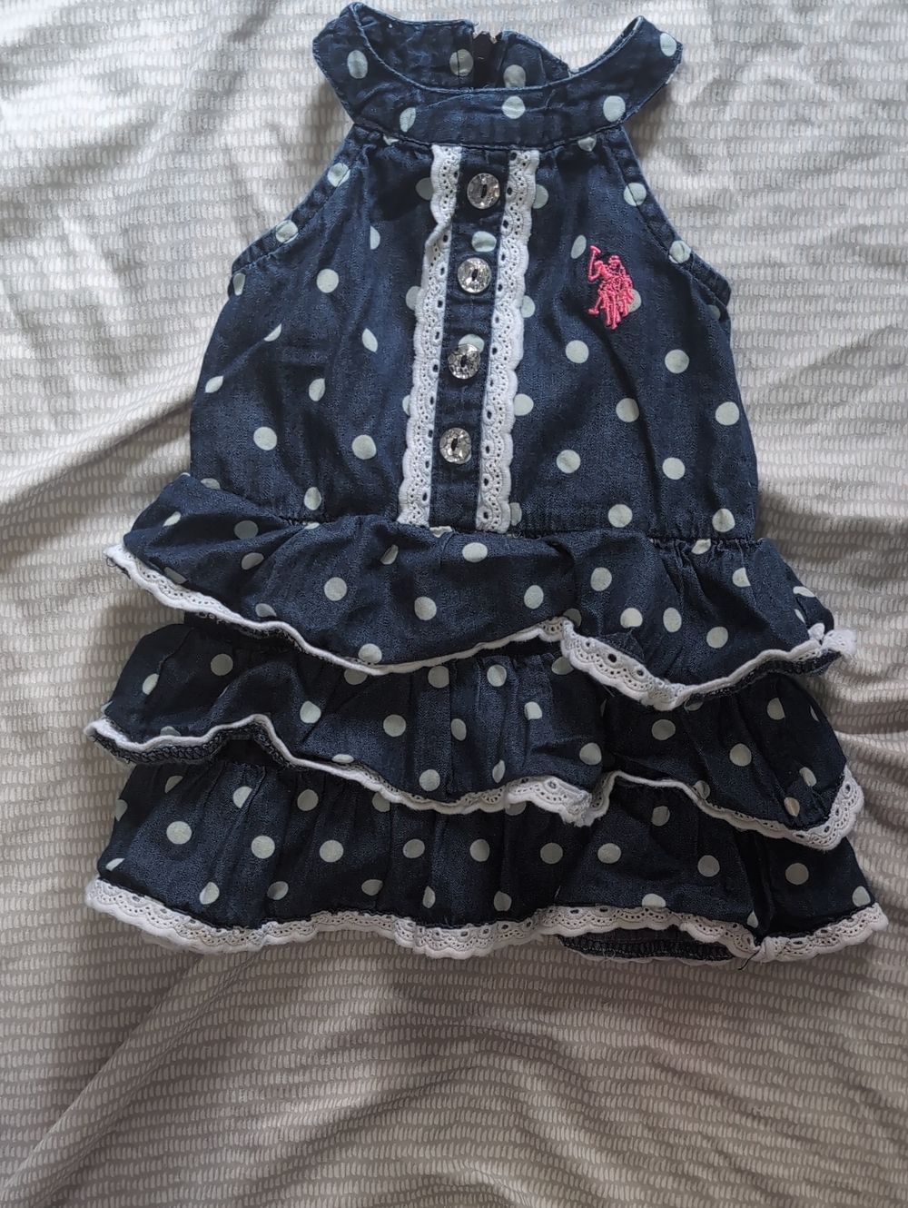 Ralph Lauren Navy and White Polka Dot Tiered Dress baby Girl 6-9M *M11